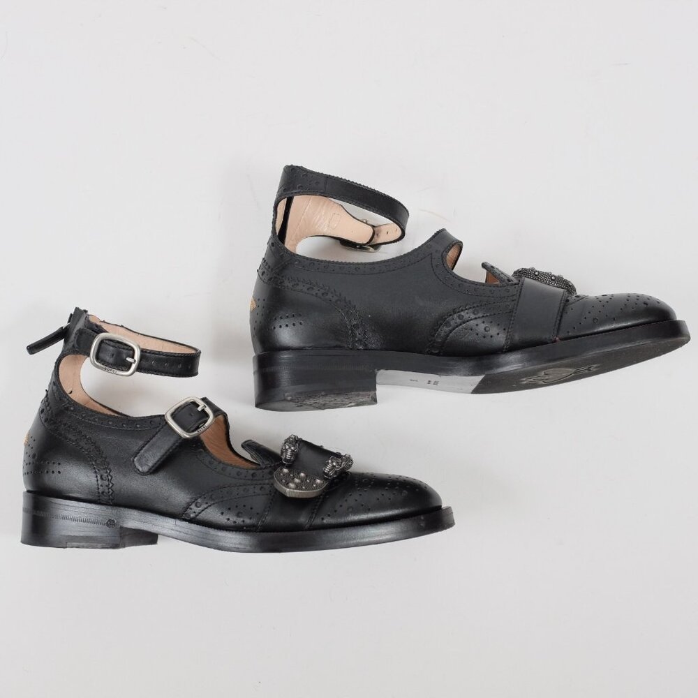 GUCCI monk shoes loafers brogue 36 US 6 black ankle strap Bee buckle queercore - Picture 9 of 10